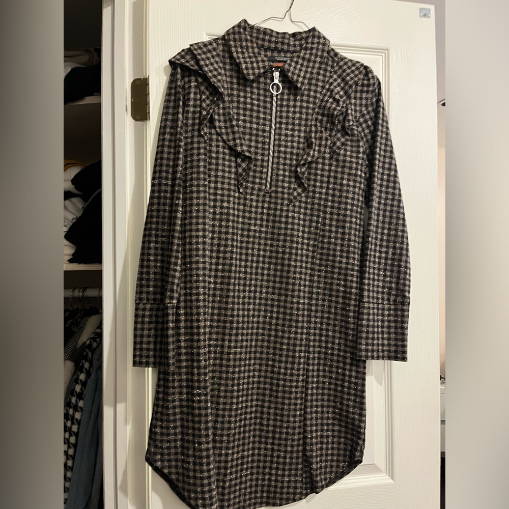 Scotch & Soda Black and White Checkered Long Sleeve Dress